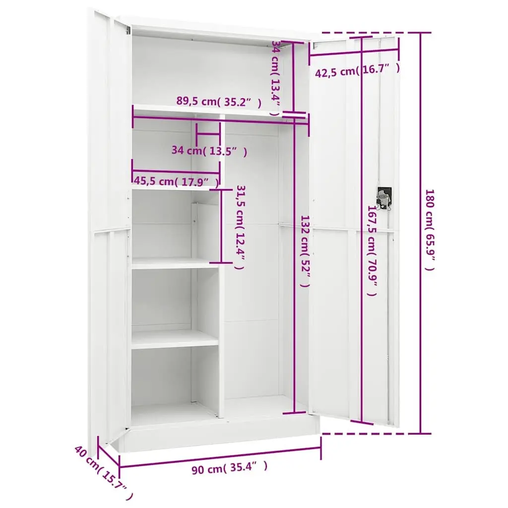 Steel Locker Cabinet 4 Shelf Storage Organiser Industrial Design White 90x40x180