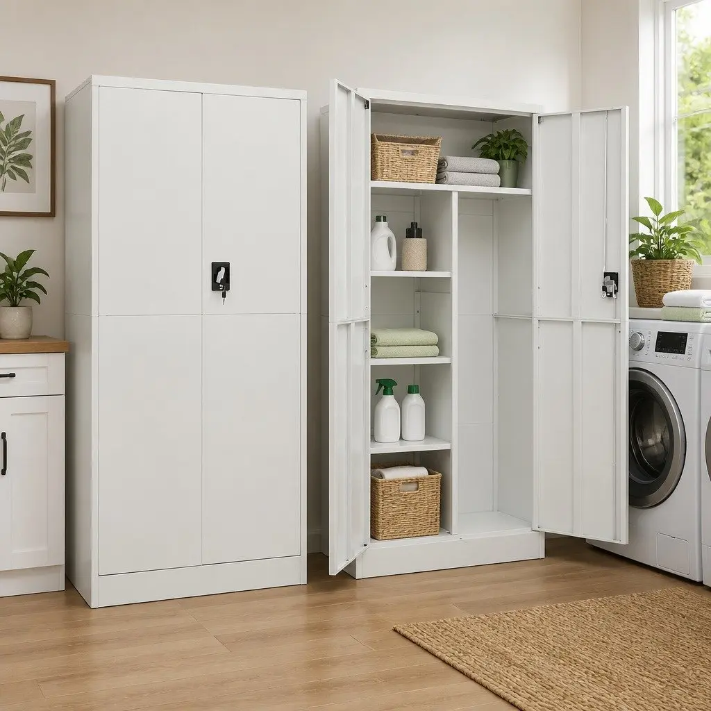 Steel Locker Cabinet Grey 4 Shelf Storage Organiser Industrial Design Home