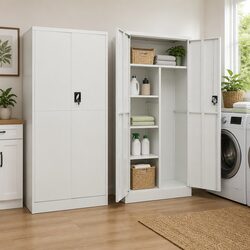 Compact Grey Steel Locker with 4 Shelves