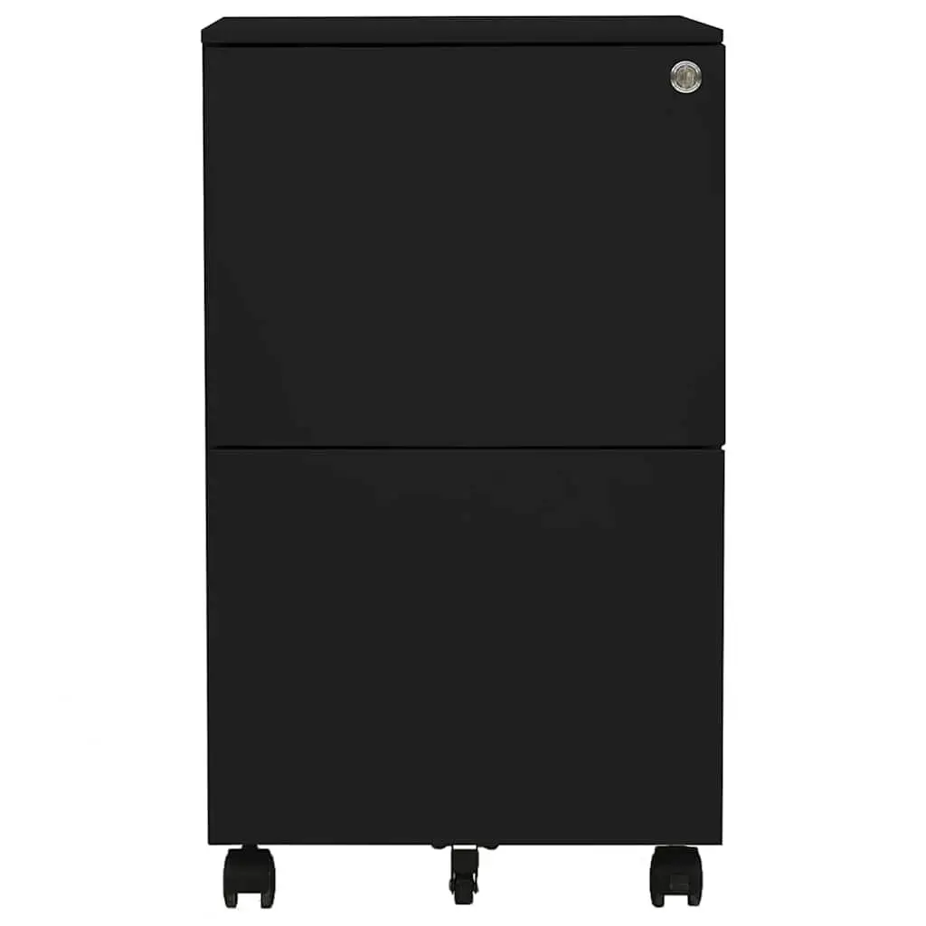 Mobile File Cabinet Black Steel 2 Drawer Secure Organiser