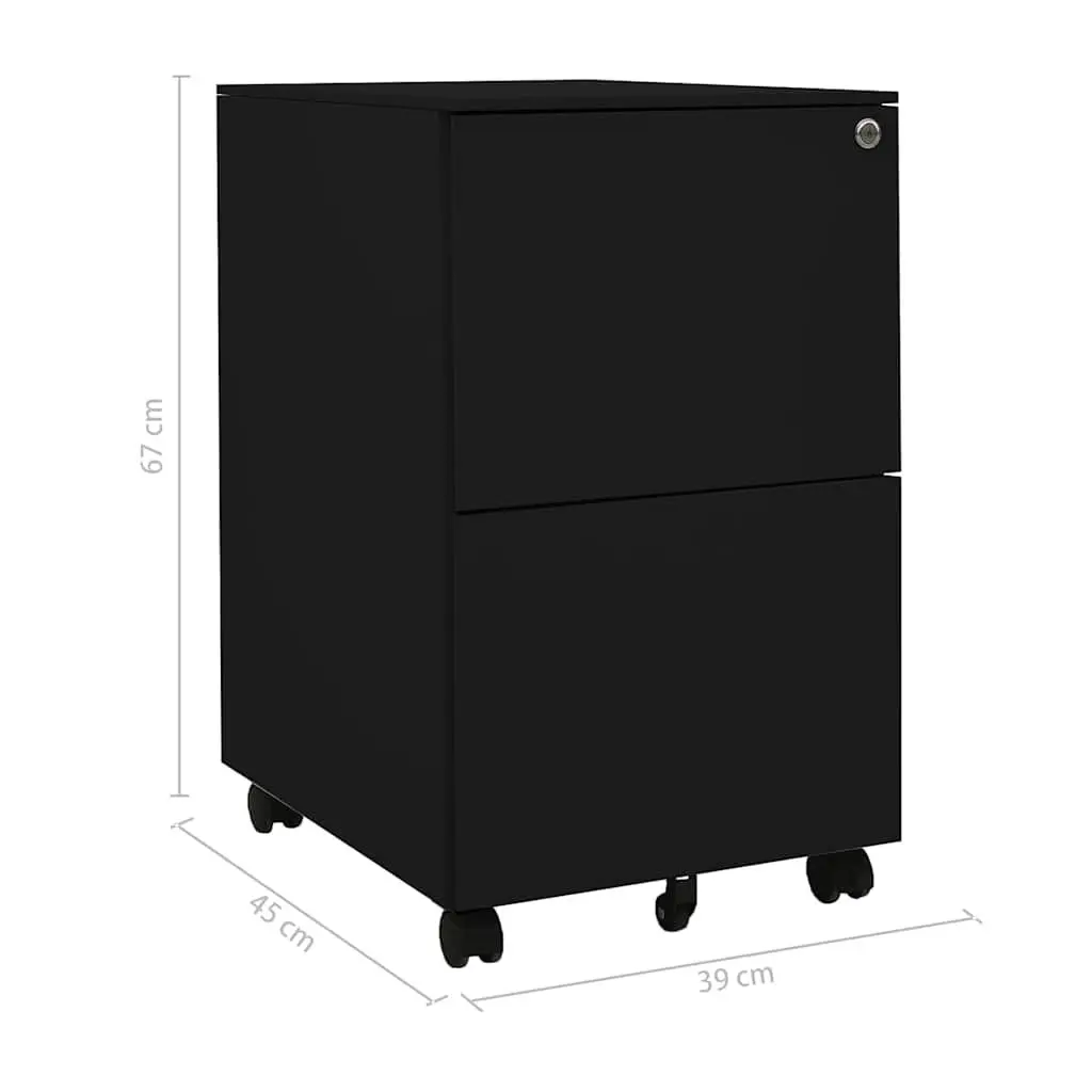 Mobile File Cabinet Black Steel 2 Drawer Secure Organiser