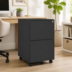 Mobile Filing Cabinet 2 Drawer Office Storage Anthracite Steel Document
