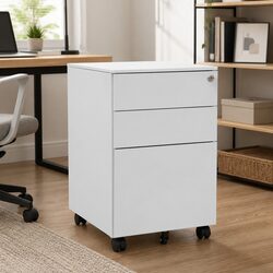 Compact Mobile Filing Cabinet with 3 Locking Drawers