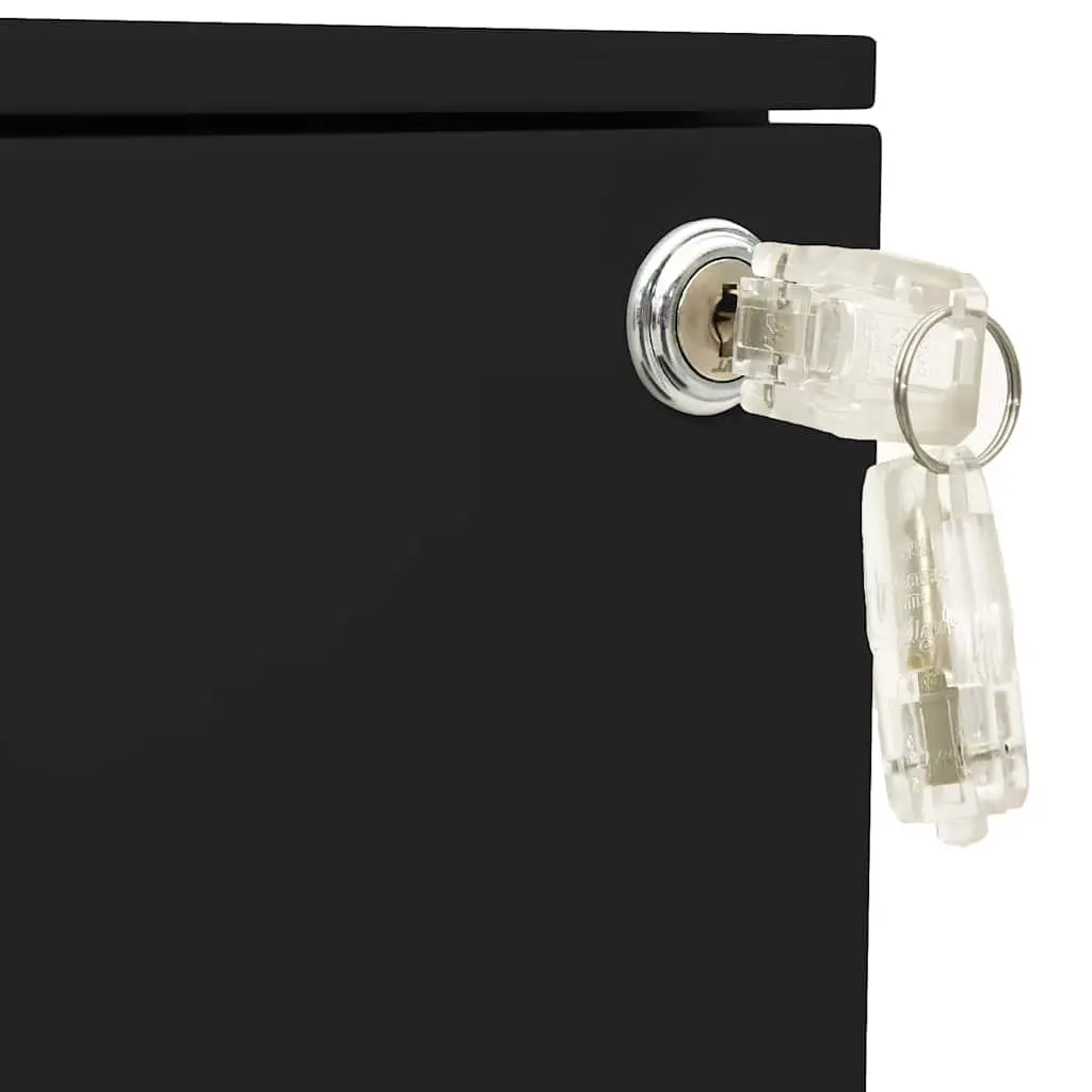 Mobile File Cabinet Black Steel 3 Drawer Lockable with Pencil Tray