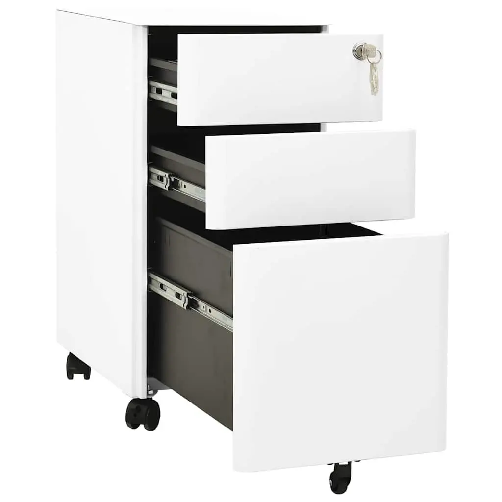 Mobile File Cabinet White Steel 3 Drawer Locking for Secure File Storage