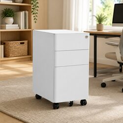 Grey Mobile File Cabinet with 3 Drawers
