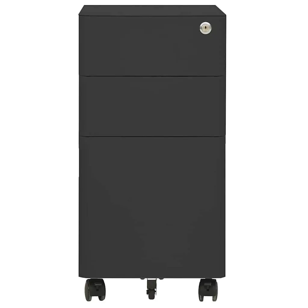 Mobile File Cabinet Anthracite 3 Drawer Steel with Lock