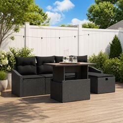 Concise 6 Piece Black Outdoor Sofa Set