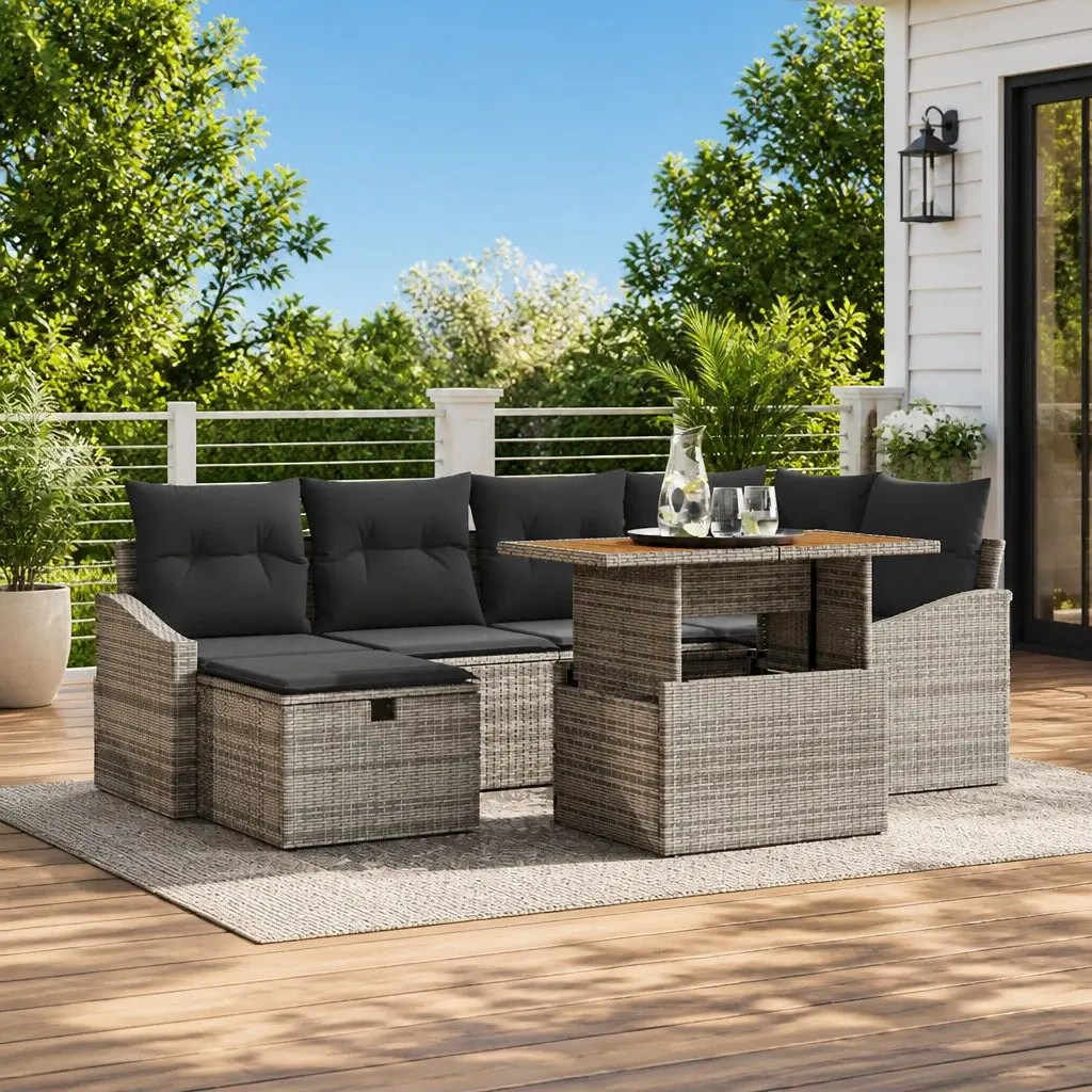 Garden Sofa Set Grey 7 Piece Modular Outdoor Furniture with Height Adjustable Table