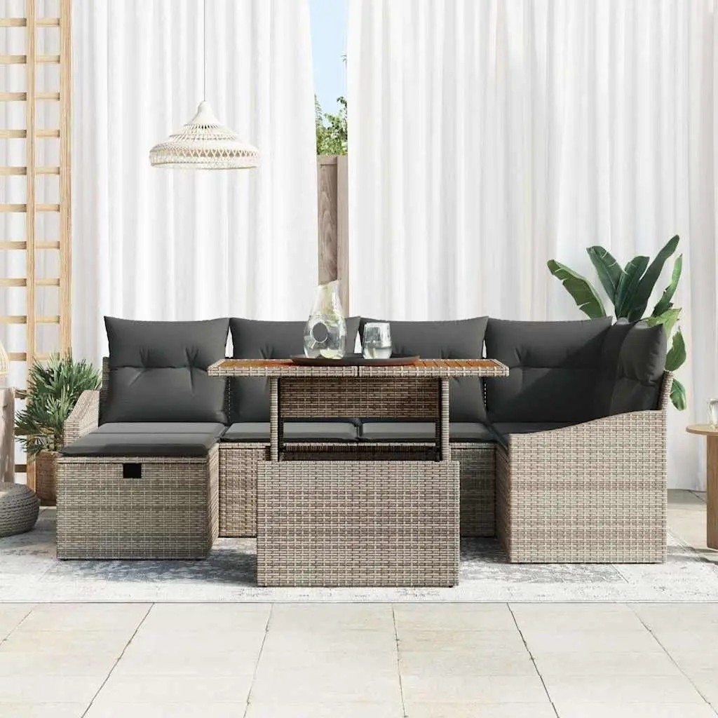 Garden Sofa Set Grey 7 Piece Modular Outdoor Furniture with Height Adjustable Table