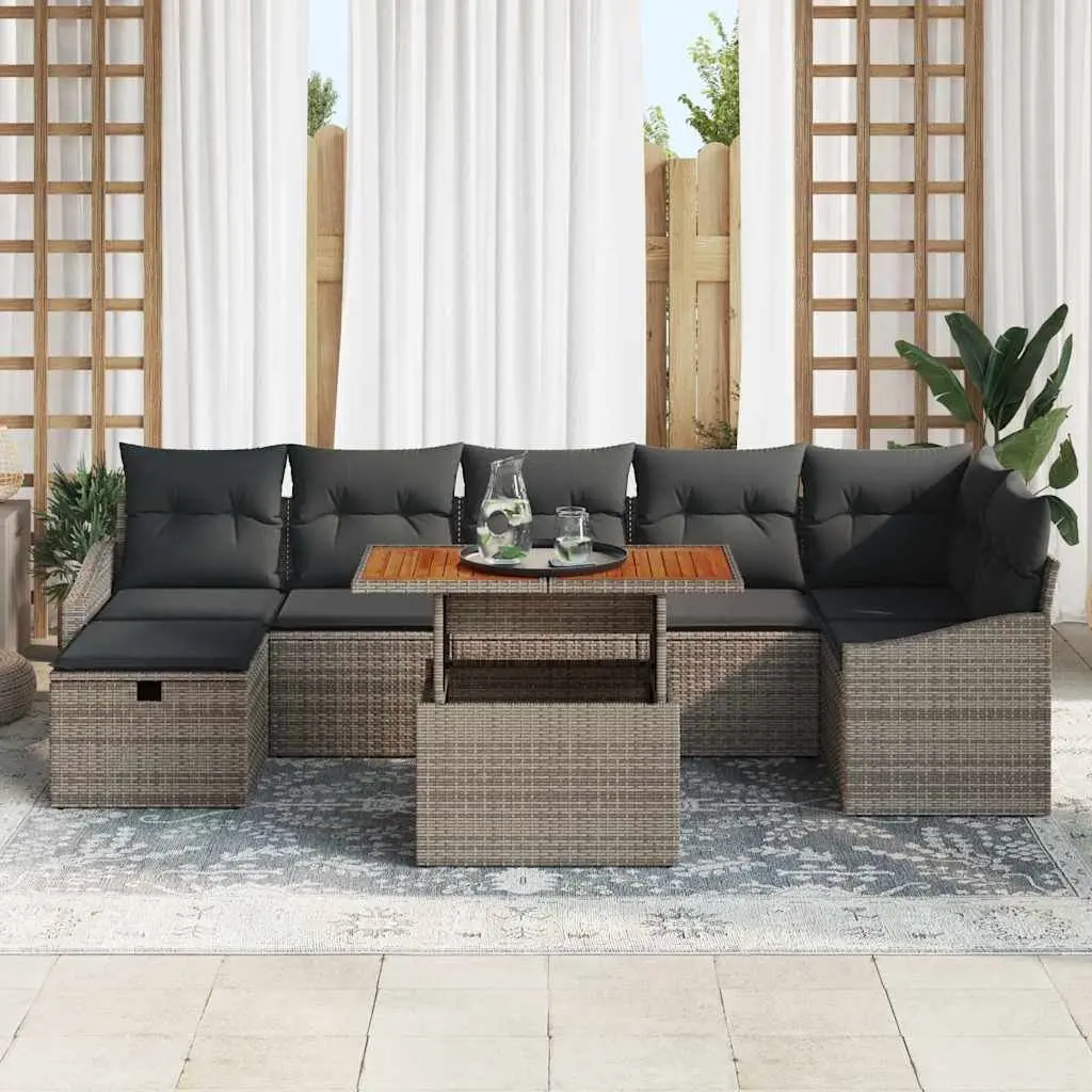 Garden Sofa Set Grey 8 Pieces Modular Outdoor Lounge Furniture Poly Rattan