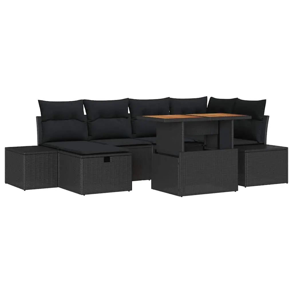 Garden Sofa Set Outdoor Furniture 7 Pieces Black Poly Rattan Modular Patio