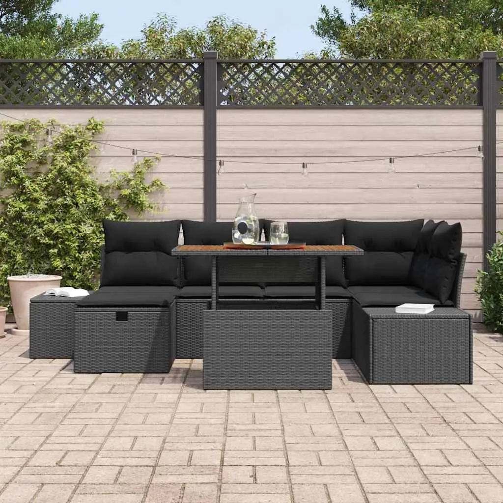 Garden Sofa Set Outdoor Furniture 7 Pieces Black Poly Rattan Modular Patio