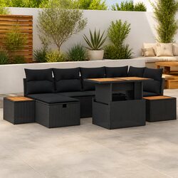 Garden Sofa Set 7 Pieces Black Poly Rattan Outdoor Furniture Patio Lounge