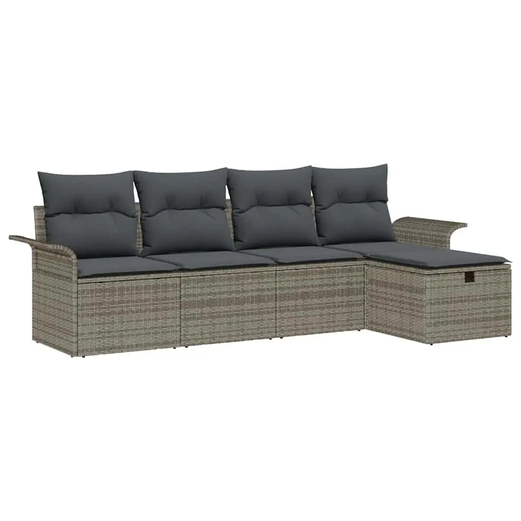 Modular Garden Sofa Set Light Grey 5 Piece Poly Rattan Outdoor Furniture with Powder-Coated Steel Frames
