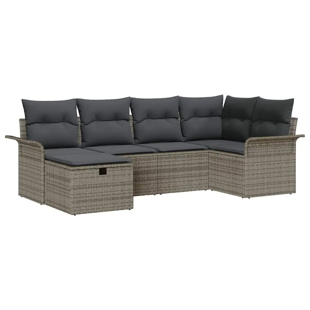 Garden Sofa Set Brown 6 Piece Poly Rattan Outdoor Furniture with Storage Compartments