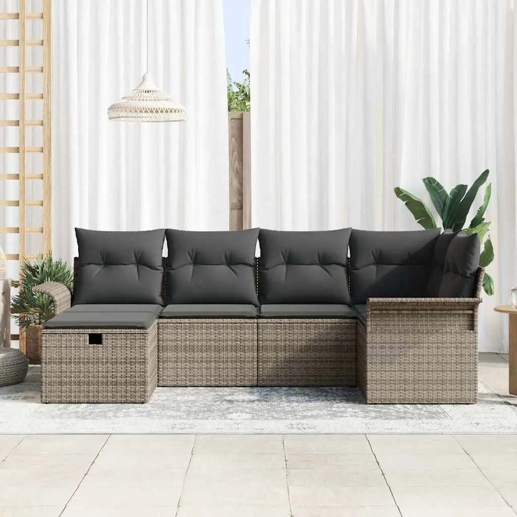Garden Sofa Set Brown 6 Piece Poly Rattan Outdoor Furniture with Storage Compartments
