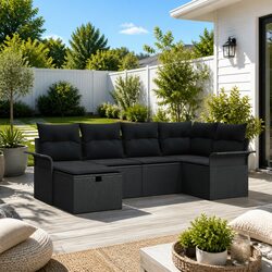 Compact and Stylish Grey Garden Sofa Set - 6 Pieces