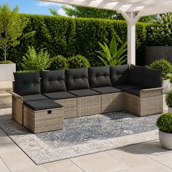 Modular Garden Sofa Set 7 Pieces Outdoor Seating with Cushions Grey Rattan