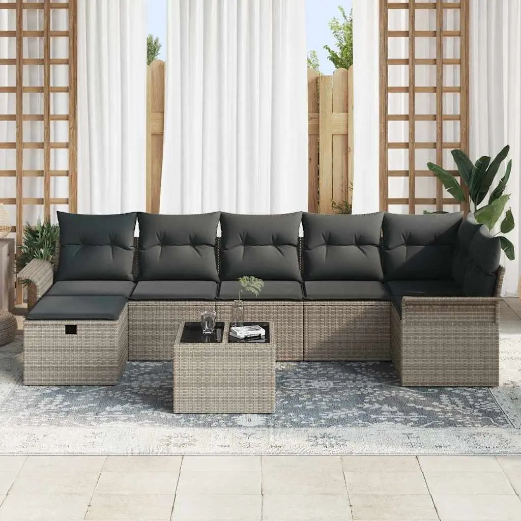 Modular Garden Sofa Set Black 8 Pieces Outdoor Furniture with Cushions and Storage