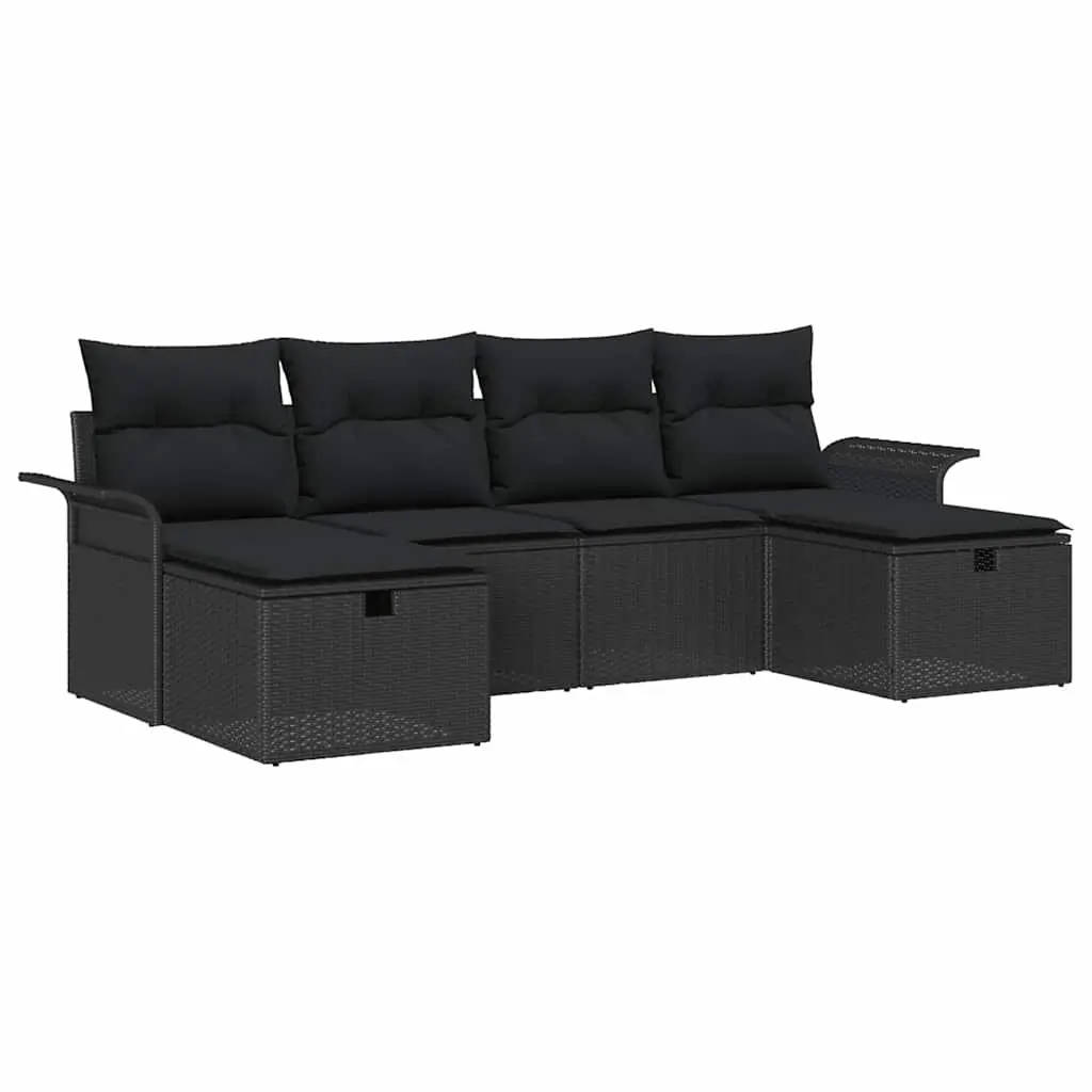 Garden Sofa Set Grey 6 Pieces Modular Poly Rattan Outdoor Furniture