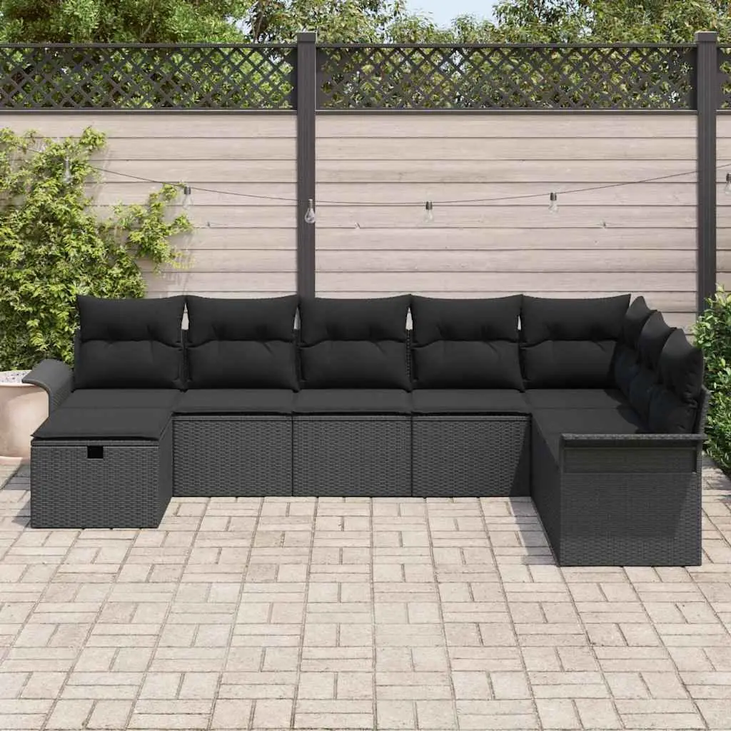 Garden Sofa Set Black 8 Piece Modular Outdoor Seating Poly Rattan with Cushions