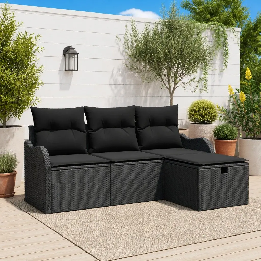 Modular Garden Sofa Set Grey 4 Piece Outdoor Seating Patio Furniture Poly Rattan