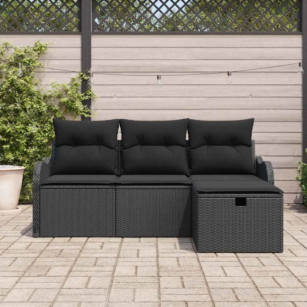 Modular Garden Sofa Set Grey 4 Piece Outdoor Seating Patio Furniture Poly Rattan