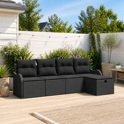 Concise 5-Piece Black Poly Rattan Sofa Set
