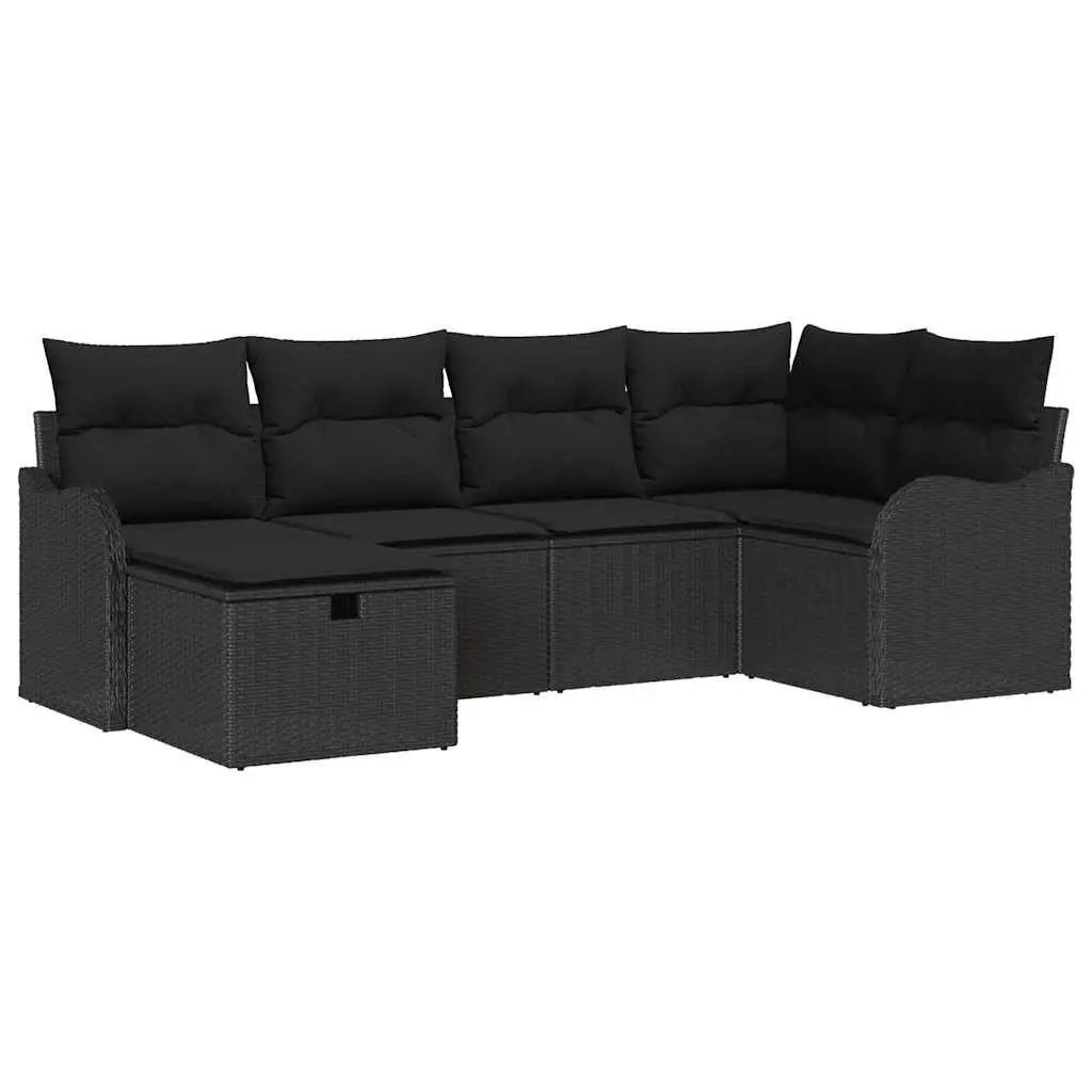 Modular Garden Sofa Set 6 Piece Black Poly Rattan Outdoor Furniture with