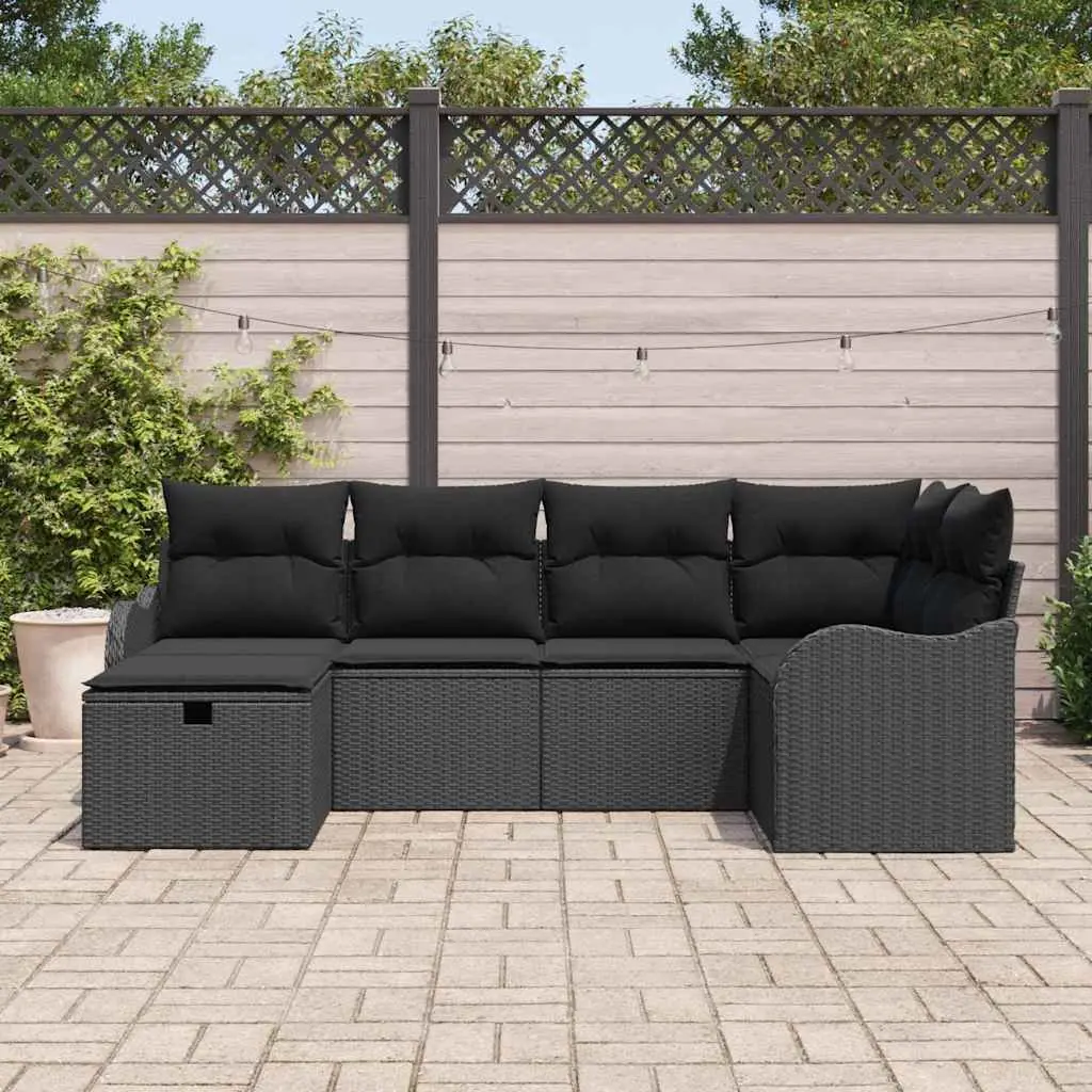 Modular Garden Sofa Set 6 Piece Black Poly Rattan Outdoor Furniture with