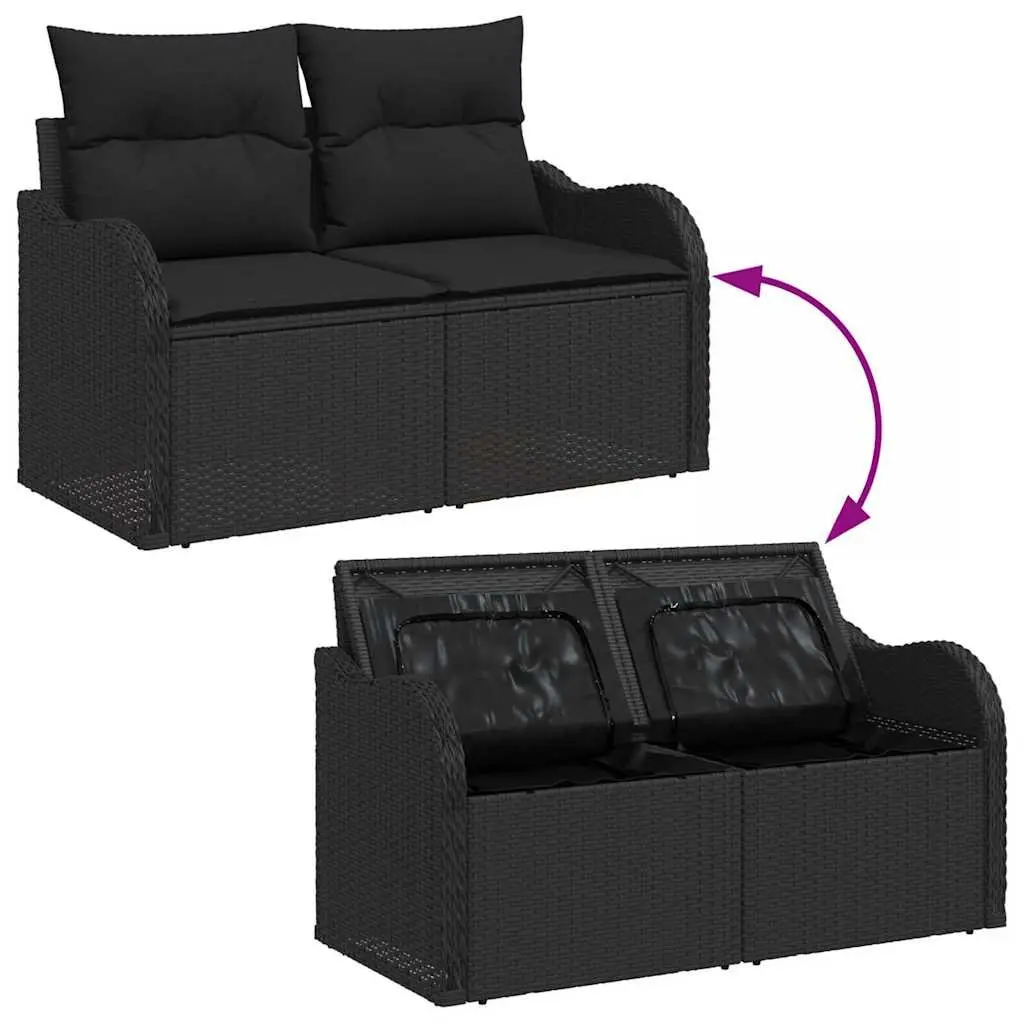 Modular Garden Sofa Set 6 Piece Black Poly Rattan Outdoor Furniture with