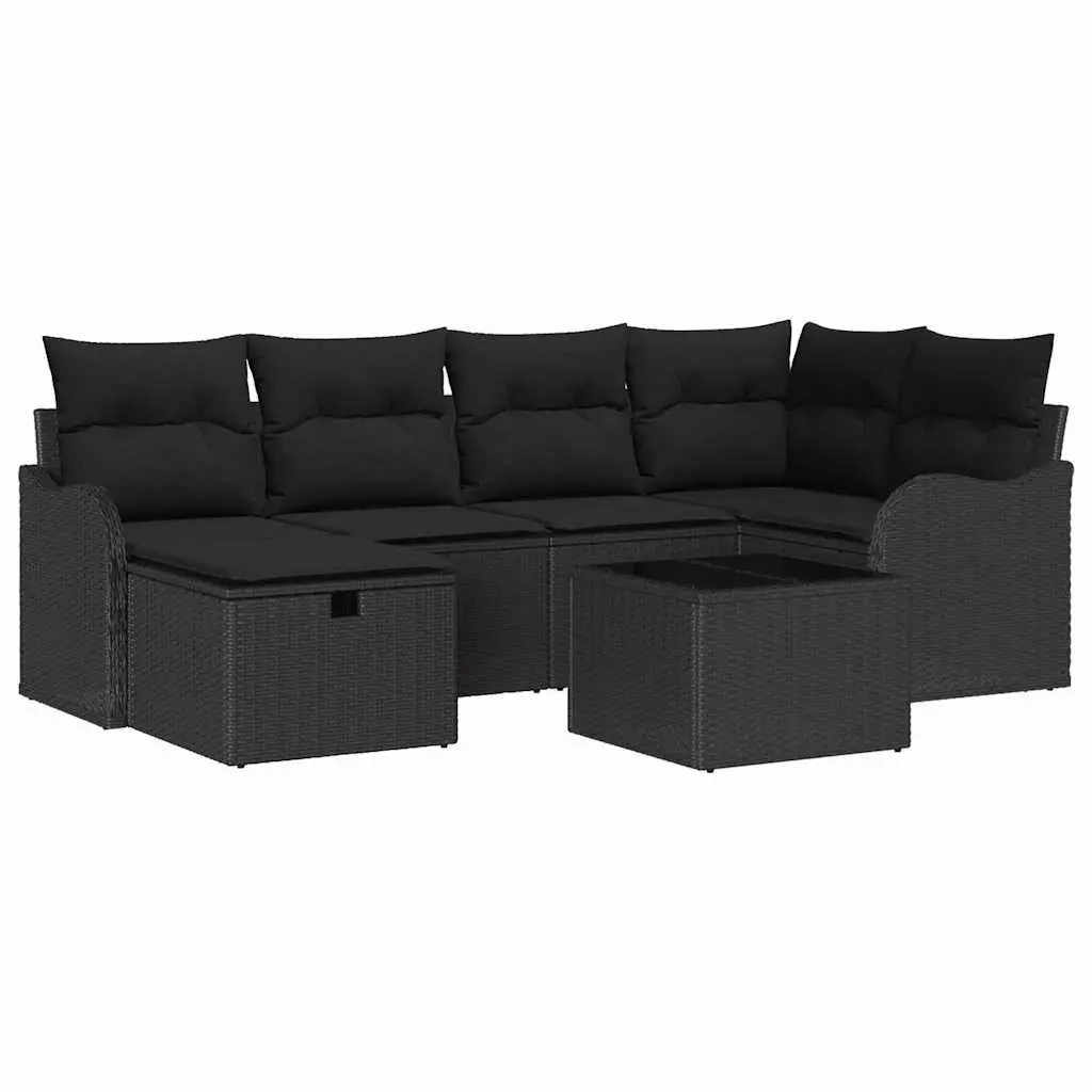Modular Garden Sofa Set Brown 7 Pieces Outdoor Seating Poly Rattan with Cushions