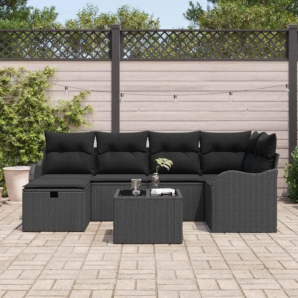 Modular Garden Sofa Set Brown 7 Pieces Outdoor Seating Poly Rattan with Cushions