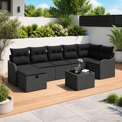 8-Piece Black Poly Rattan Modular Sofa Set for Outdoors