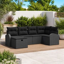 Modular Garden Sofa Set 6 Pieces Black Poly Rattan Outdoor Furniture Patio