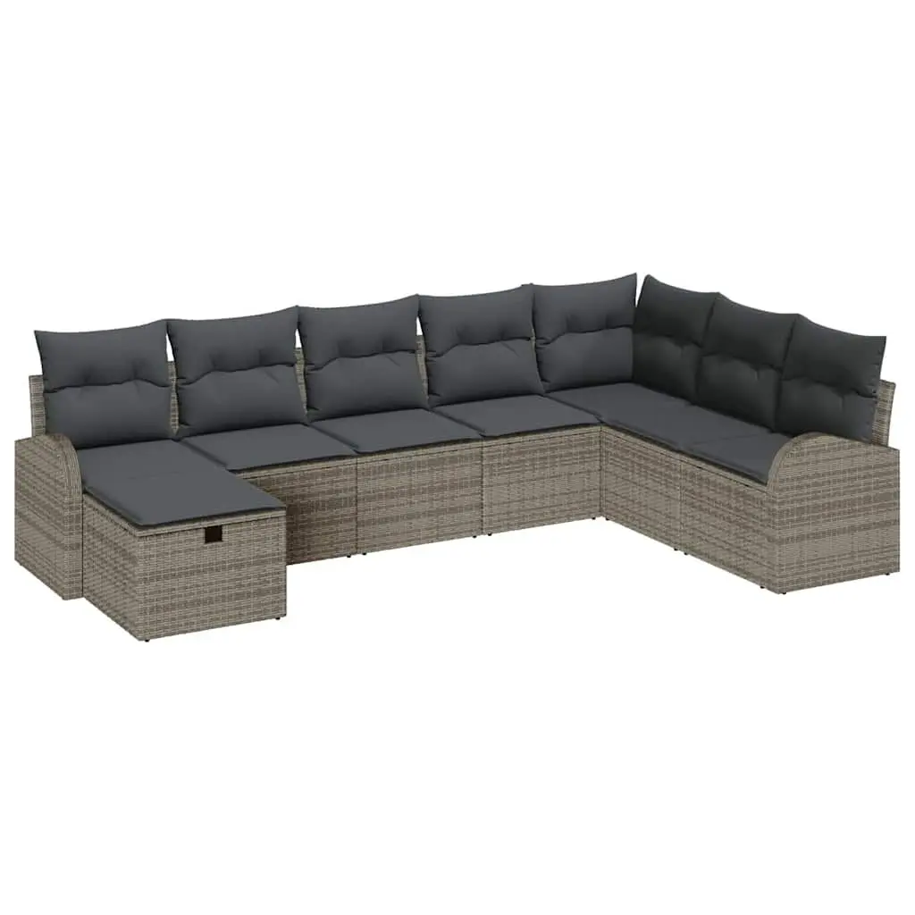 Garden Sofa Set Grey 8 Pieces Modular Poly Rattan Acacia Wood Outdoor Furniture