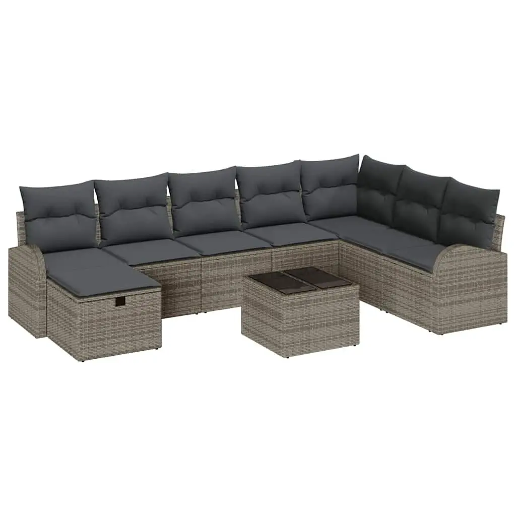 Modular Garden Sofa Set Black 9 Pieces Outdoor Furniture with Storage