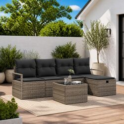 Compact 6-Piece Grey Modular Outdoor Sofa Set
