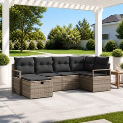 Compact and Stylish 6-Piece Garden Sofa Set in Grey