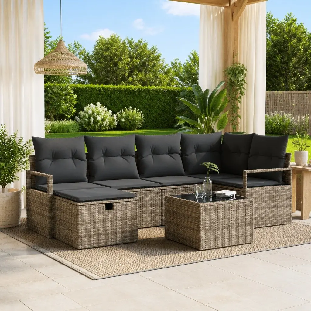 Garden Sofa Set Grey 7 Piece Modular Outdoor Furniture with Cushions