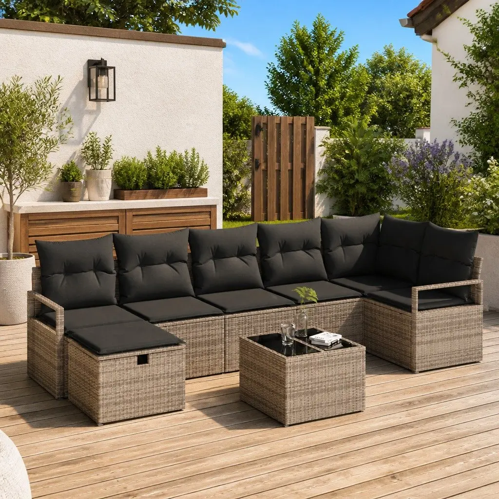 Outdoor Sofa Set 4 Pcs Grey Poly Rattan Garden Furniture Lounge Patio Seating