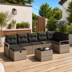 Outdoor Sofa Set 4 Pcs Grey Poly Rattan Garden Furniture Lounge Patio Seating