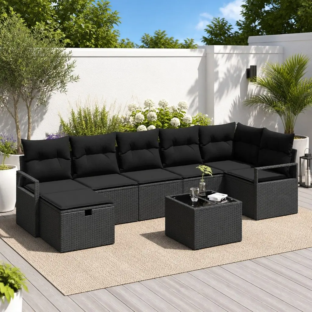 Outdoor Sofa Set 5 Piece Poly Rattan Garden Furniture Black Modular Lounge