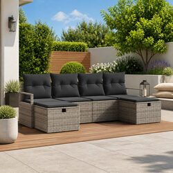 Outdoor Garden Sofa Set 5-Piece Grey Poly Rattan Patio Furniture Modular Lounge