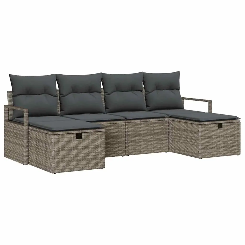 Outdoor Garden Sofa Set 5-Piece Grey Poly Rattan Patio Furniture Modular Lounge
