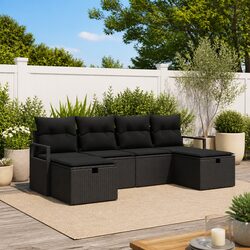 Compact and Durable 5 Pcs Black Outdoor Sofa Set