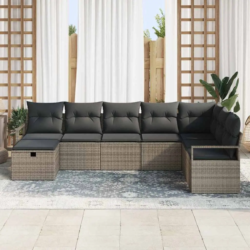 Outdoor Sofa Set Grey 5 Piece Modular Poly Rattan Garden Furniture