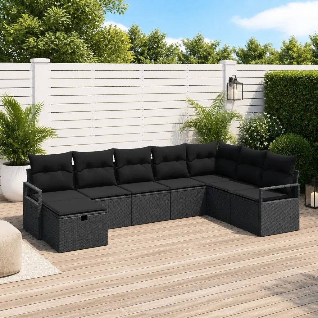 Outdoor Sofa Set Black 6 Pieces Modular Poly Rattan Weather Resistant Lightweight