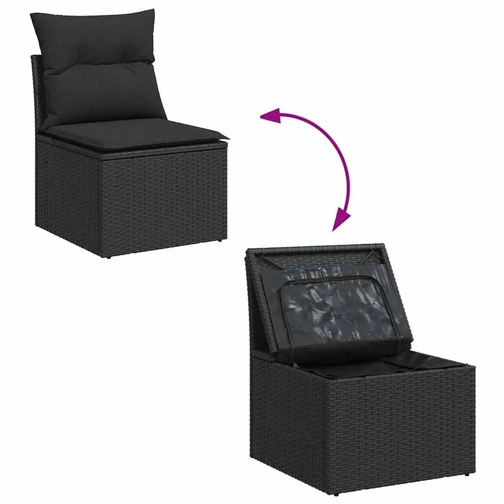 Outdoor Sofa Set Black 6 Pieces Modular Poly Rattan Weather Resistant Lightweight